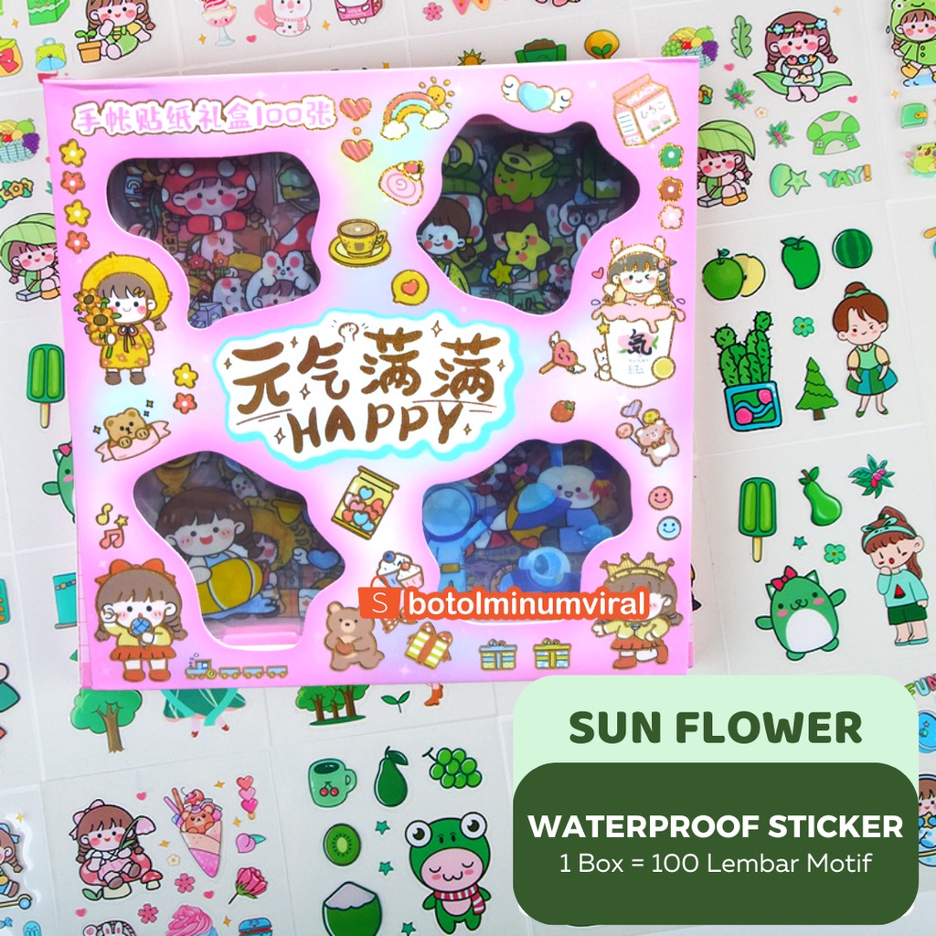 Sticker Momo Happy 100 Pcs Box 2D Viral Tahan Air Aesthetic Waterproof Sticker