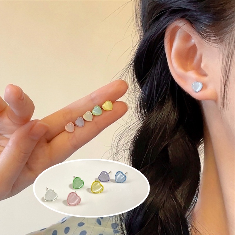 Gadis Manis Musim Panas~Cinta Opal Anting Enam Potong Set Anting-Anting High-end Cahaya Anting Mewah2023 Tren Baru