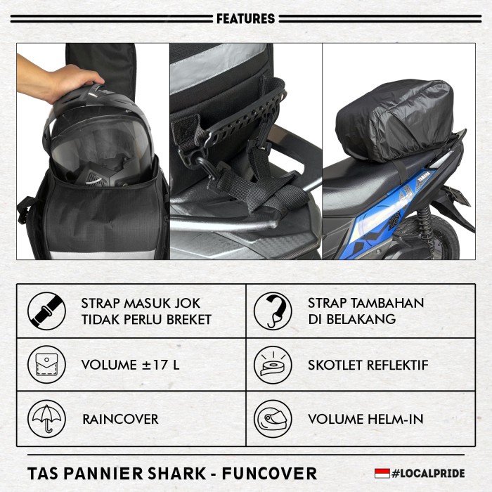 Tas Box Motor Touring Side Tank Bag Jok Pannier Tailbag SHARK Funcover