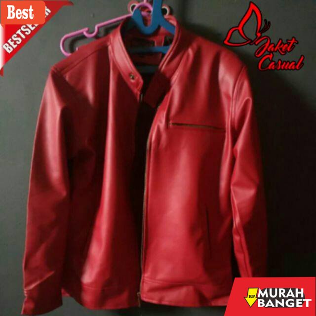 Jaket kulit pria terbaru- JAKET KULIT MERAH / JAKET MOTOR MERAH