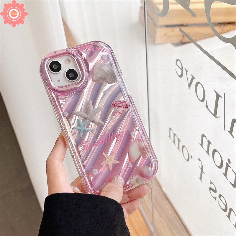 Casing Kartu Laser Mewah Kompatibel Untuk IPhone 7Plus 11 13 14 12 Pro Max7 8 6 6S Plus XR X XS MAX SE 2020 Fantasi Mutiara Shell 3D Stereo Korgasi Kreatif Huruf Sederhana Soft Cover