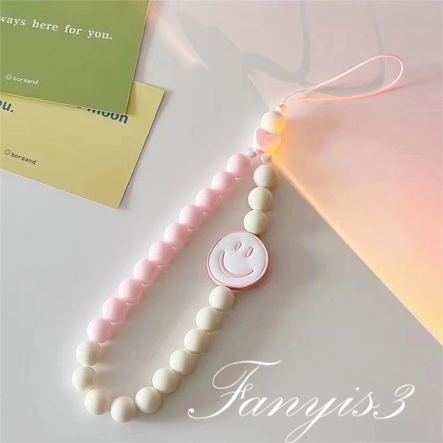 Warna-warni Smiley Face Ponsel Case Rantai Anti Hilang Lembut Tembikar Lanyard Mutiara Manik-Manik Akrilik Warna-Warni Portabel Pergelangan Tangan Tali Liontin