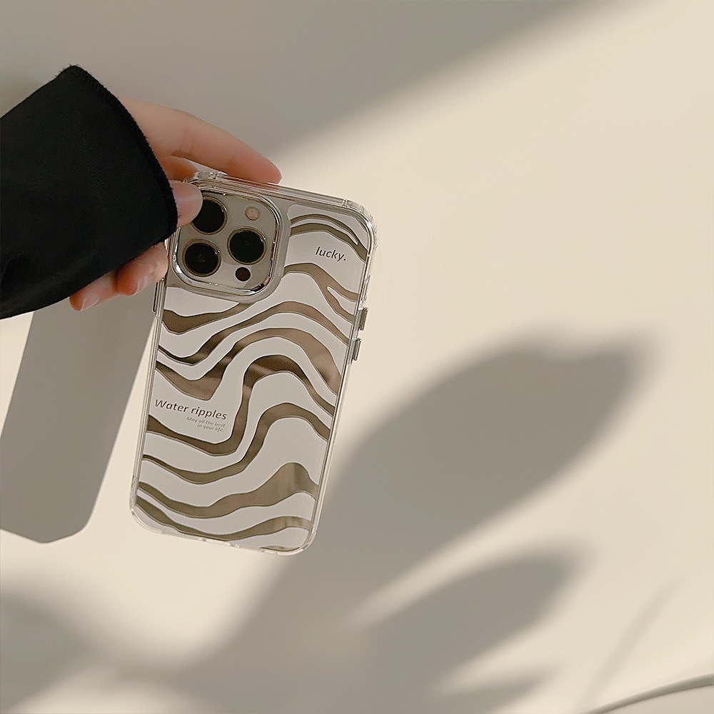 IPHONE Aabstract Art Zebra Stripe Phone Mirror Case Electroplated Bingkai Kamera Cover Pelindung Untuk Iphone11 12 13 14 PRO MAX