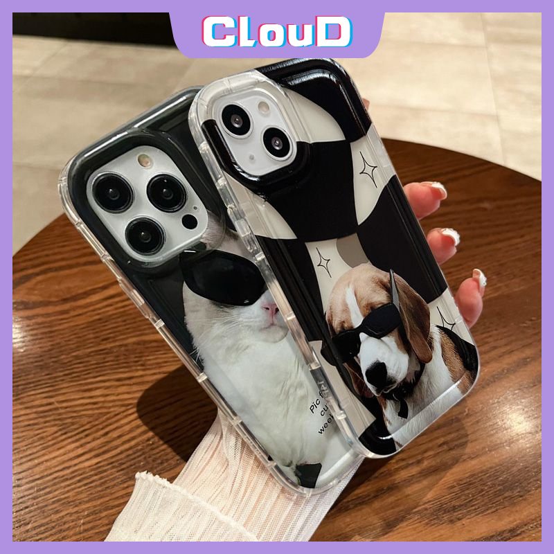 Kisi Tidak Teratur Memakai Sunglasse Pasangan Kucing Anjing Keren Ponsel Case Kompatibel Untuk IPhone 6S 6 7 8 Plus X XS Max 13 11 XR 12 14 Pro Max Fashion Kartun Airbag Shockproof Soft Case