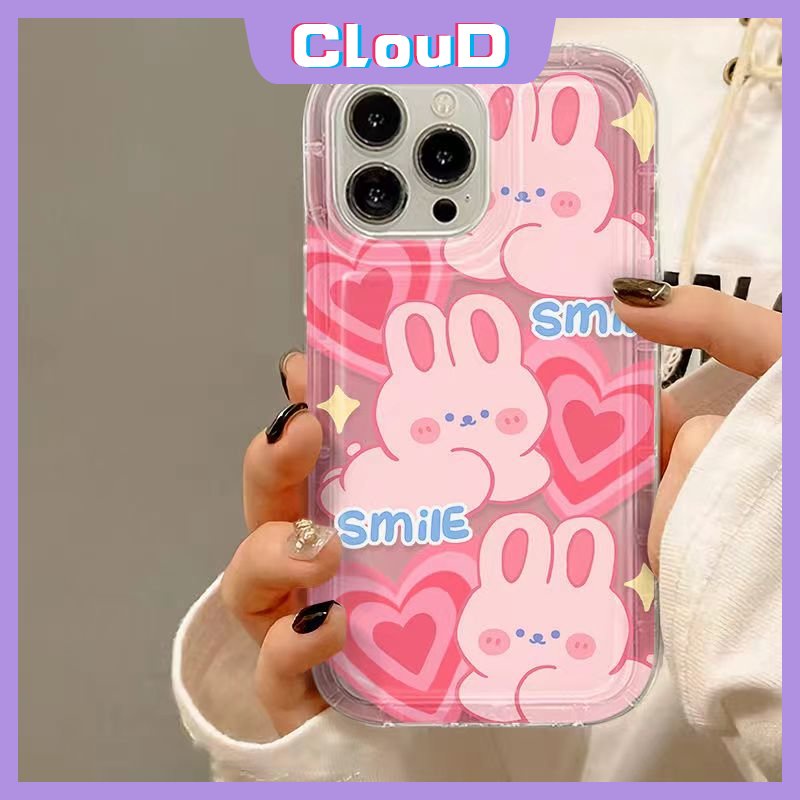 Kartun Cinta Hati Senyum Shockproof Airbag Lembut Penutup Belakang Kompatibel Untuk IPhone 6 6S 78 Plus XR X XS Max 7Plus 11 14 13 12 11 Pro Max Fashion Motif Leopard Kelinci Pink Casing Ponsel