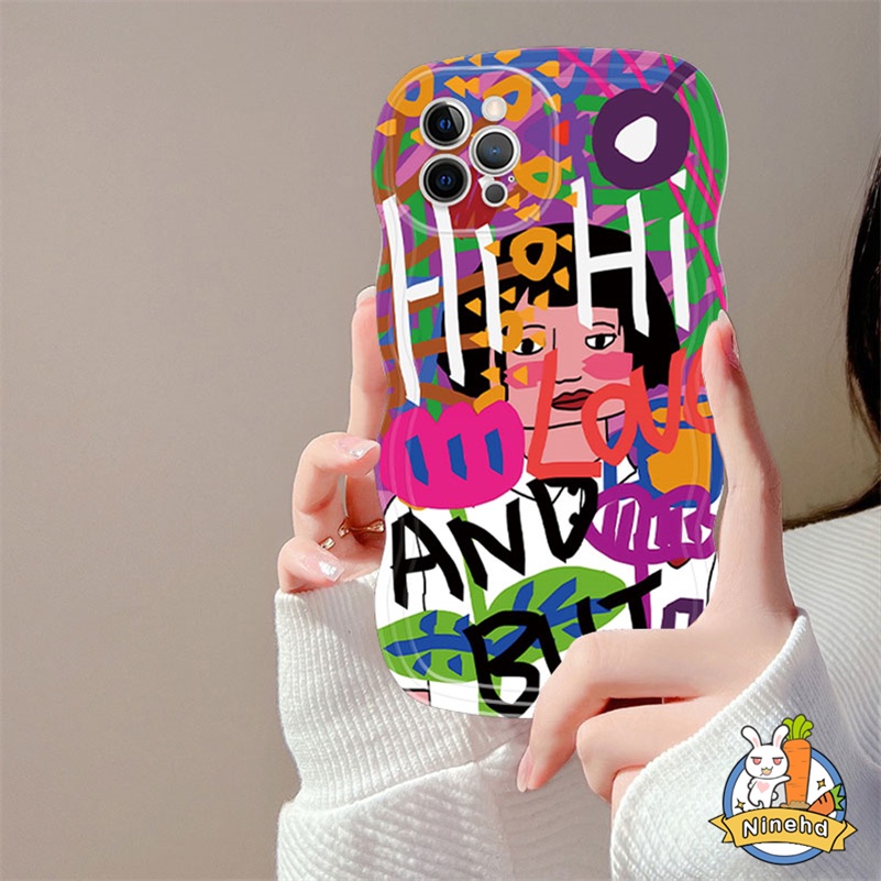 IPHONE Casing Ponsel Sambungan Kartun Graffiti Kreatif Kompatibel Untuk Iphone14 13 12 11 Pro Max X Xr Xs Max 87 6 6s Plus SE 2020komme des Garcons Wavy Edge Case Shockproof Back Cover