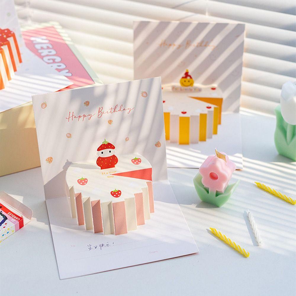 Lanfy Kartu Kue Ulang Tahun 3D Dengan Amplop Kartun Hadiah Ulang Tahun Tulisan Tangan Merayakan Happy Birthday Card Untuk Teman