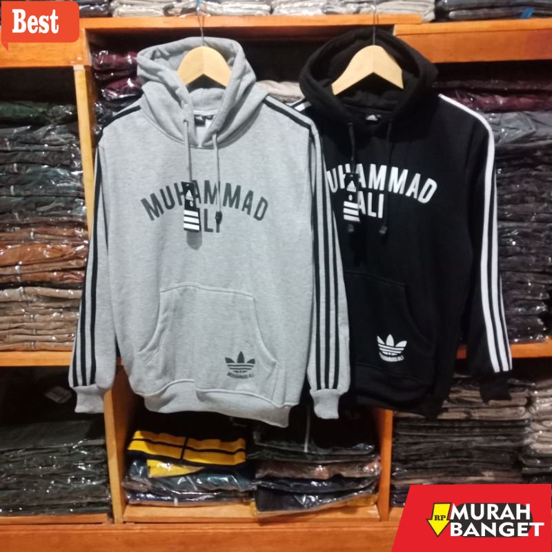 Jaket denim pria terbaru- Jaket sweater hoodie Adidas Muhammad Ali hitam (USA) jaket hoodie Cassual 