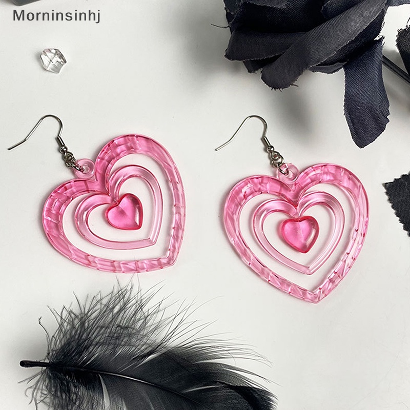 Mornin 1pasang Y2K Anting Pink Hollowout Anting Hati Anting Cinta Aesthetic Lucu id