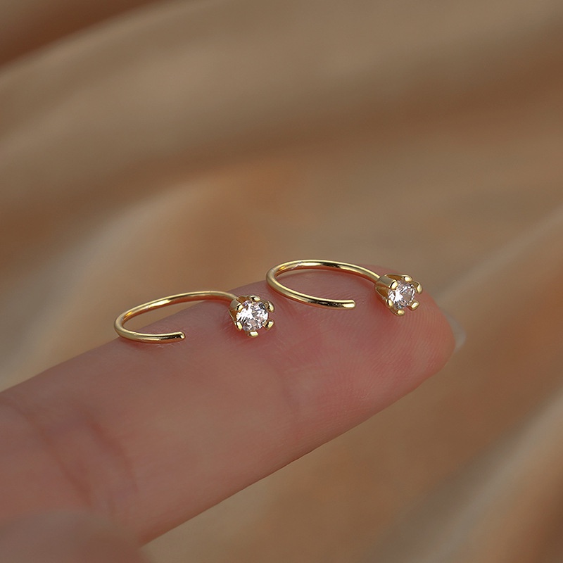 Ay(cn) Anting Tusuk Simple Zircon Hoop Anting Kristal Emas Silver Untuk Aksesoris Perhiasan Wanita