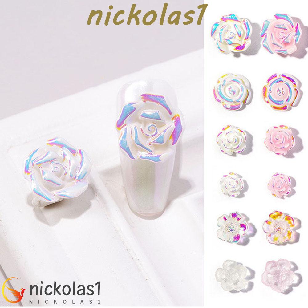 Nickolas1 3D Rose Resin Bunga Kreatif Berbagai Putih Laser Manicure Aksesoris AB Kristal Kuku Berlian Imitasi