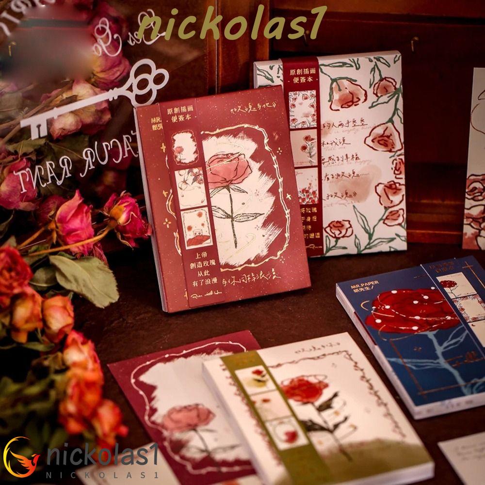 Nickolas1 Loose-leaf Notepad Hadiah Siswa Bahan Kertas Alat Tulis Sekolah DIY Scrapbook Romantic Rose Series Tulisan Pads Retro Notepad