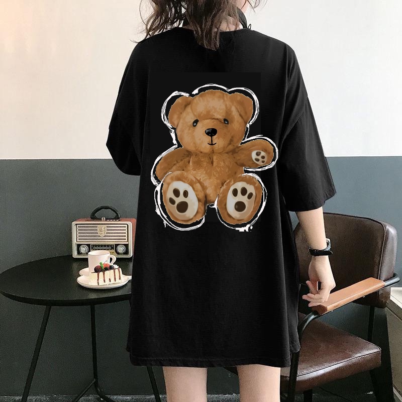Oversize Tee Tshirt Wanita Model Longgar Motif Teddy BR Depan BElakang