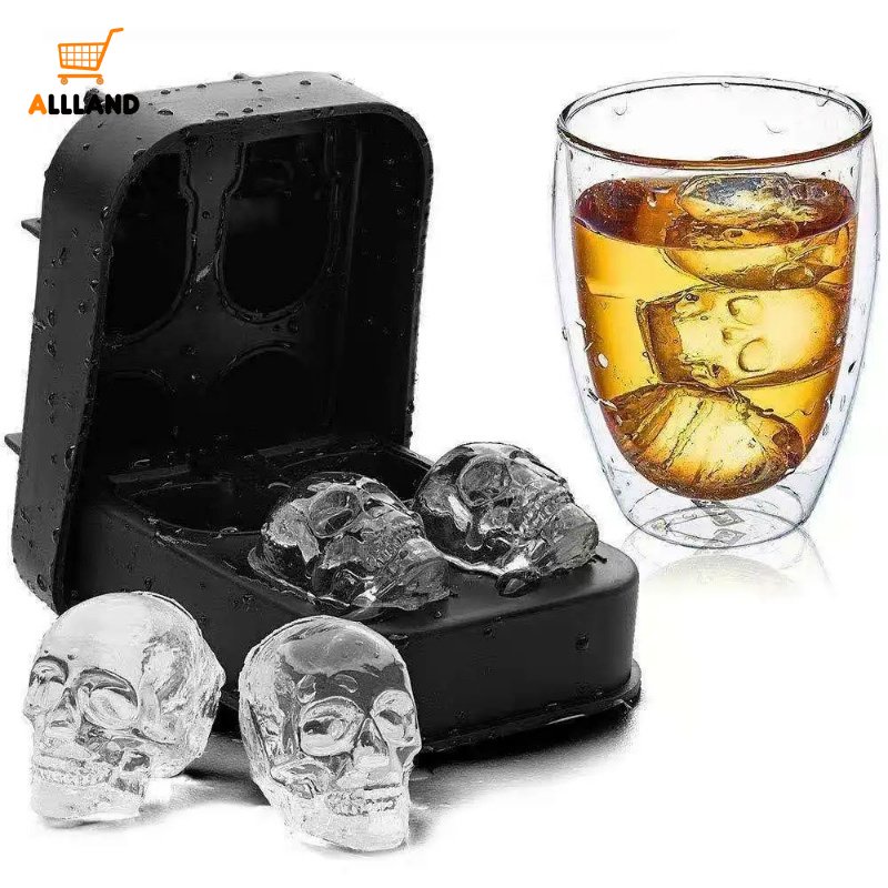 Cetakan Pembuat Es Batu Tengkorak 3D/ DIY Skeleton Ice Ball Frozen Silicone Mold/Bar Whiskey Cocktail Ice Maker