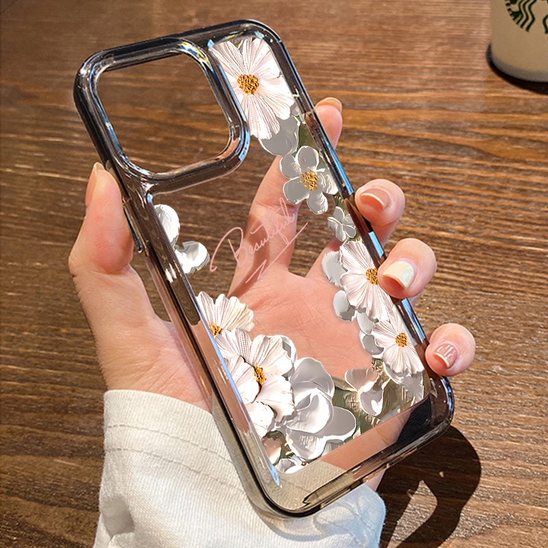 Lukisan Bunga Case Untuk IPhone Kompatibel6 7 8 6Plus 7Plus 8Plus 11 14 Pro Max X XS XR 11 12 13 14 Pro Pro Max SE 2020 2022 Plating Electroplated Buttons Shockproof Cover