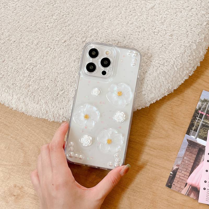 Camellia Flower Pearl Soft TPU Case HP iP iPhone 14 13 12 11 Pro X XS XR Max 7 8 + Plus SE 2020 2022 Drop Glue FTD Casing Apple