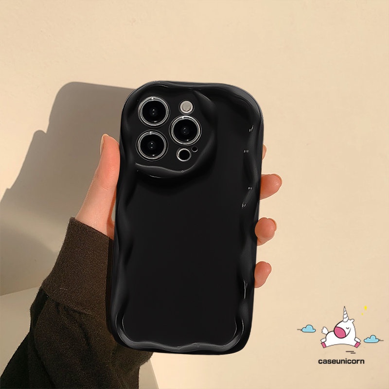 Casing Tepi Melengkung Bergelombang 3D Sederhana Kompatibel Untuk iPhone XR X11 13 7Plus 14 12 Pro Max8 7 6 6s Plus XS Max SE 2020 Fantasi Braket Kupu-Kupu Lipat Warna Solid Case Dengan Bracket