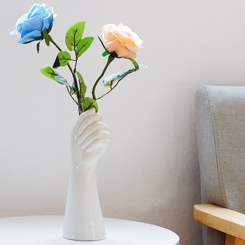 ღ Nordic Style Ceramics Vase Modern Creative Hand Shaped Vase Flowers Arrangement Home Decor Office Desktop Living Room Ornament Gifts