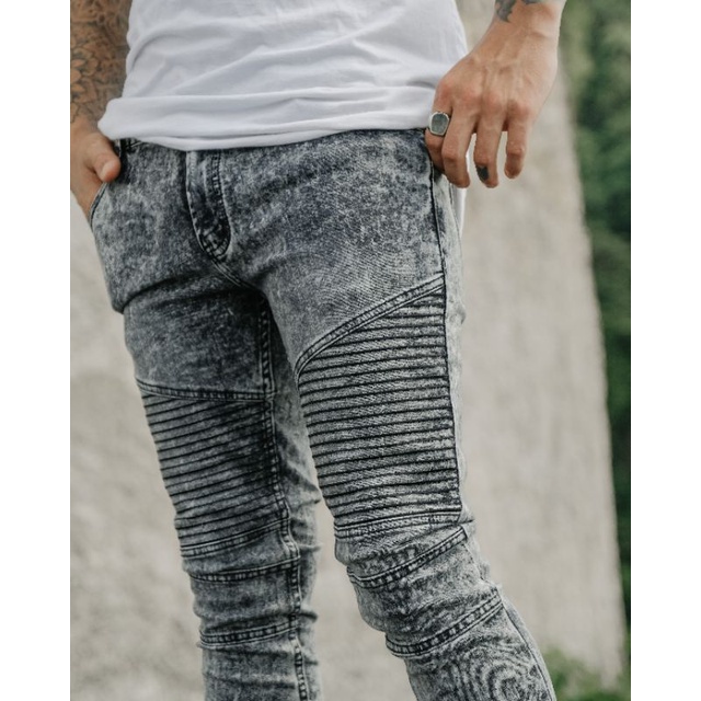 Weird Jeans - Biker Asphalt Grey - Celana Jeans Pria Skinny Slimfit Strech Polos