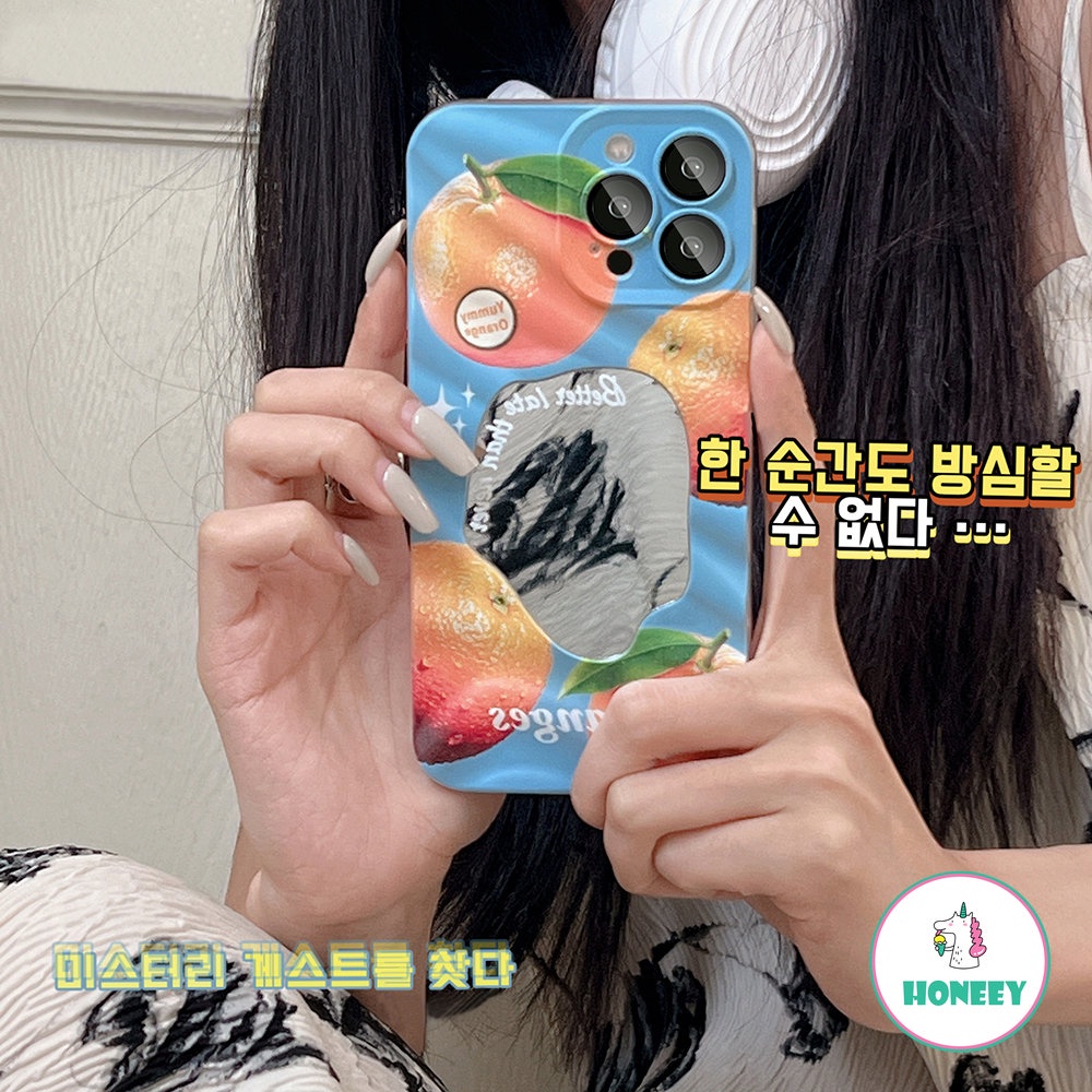 IPHONE Fashion Musim Panas Orange Peach Buah Ponsel Case Kompatibel Untuk Iphone14 Pro Max13 12 Pro Max Case Iphone11 Cermin Rias Tidak Teratur Anti-Shock Cover