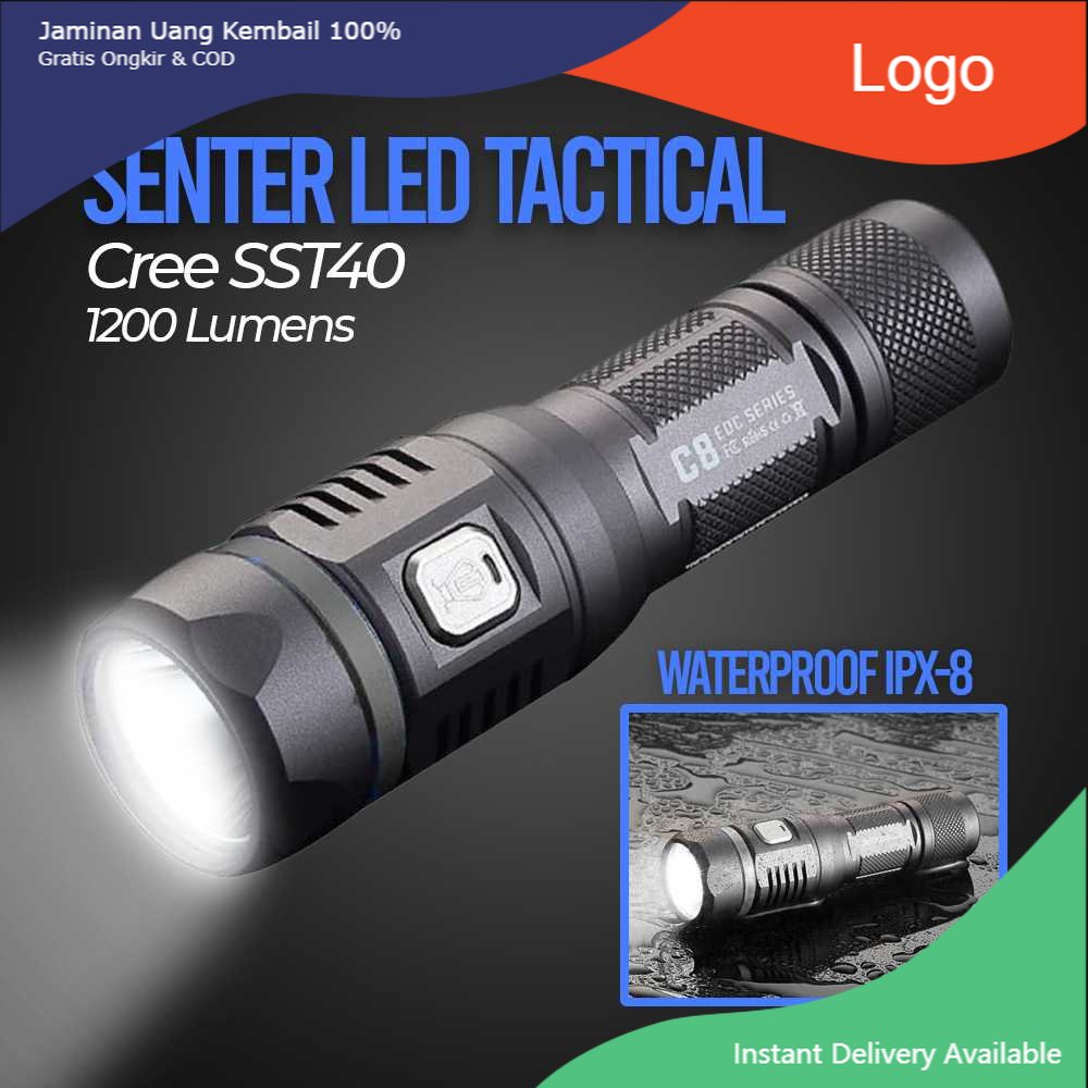 JETBeam Tactical Senter LED Cree SST40 1200 Lumens - C8 Pro