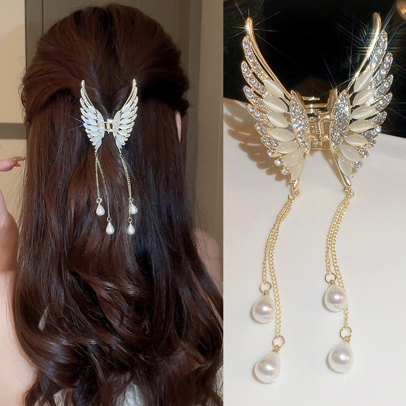 Fashion Berlian Imitasi Mutiara Rumbai Rambut Klip Paduan Kupu-Kupu Jepit Rambut Wanita Aksesoris Rambut