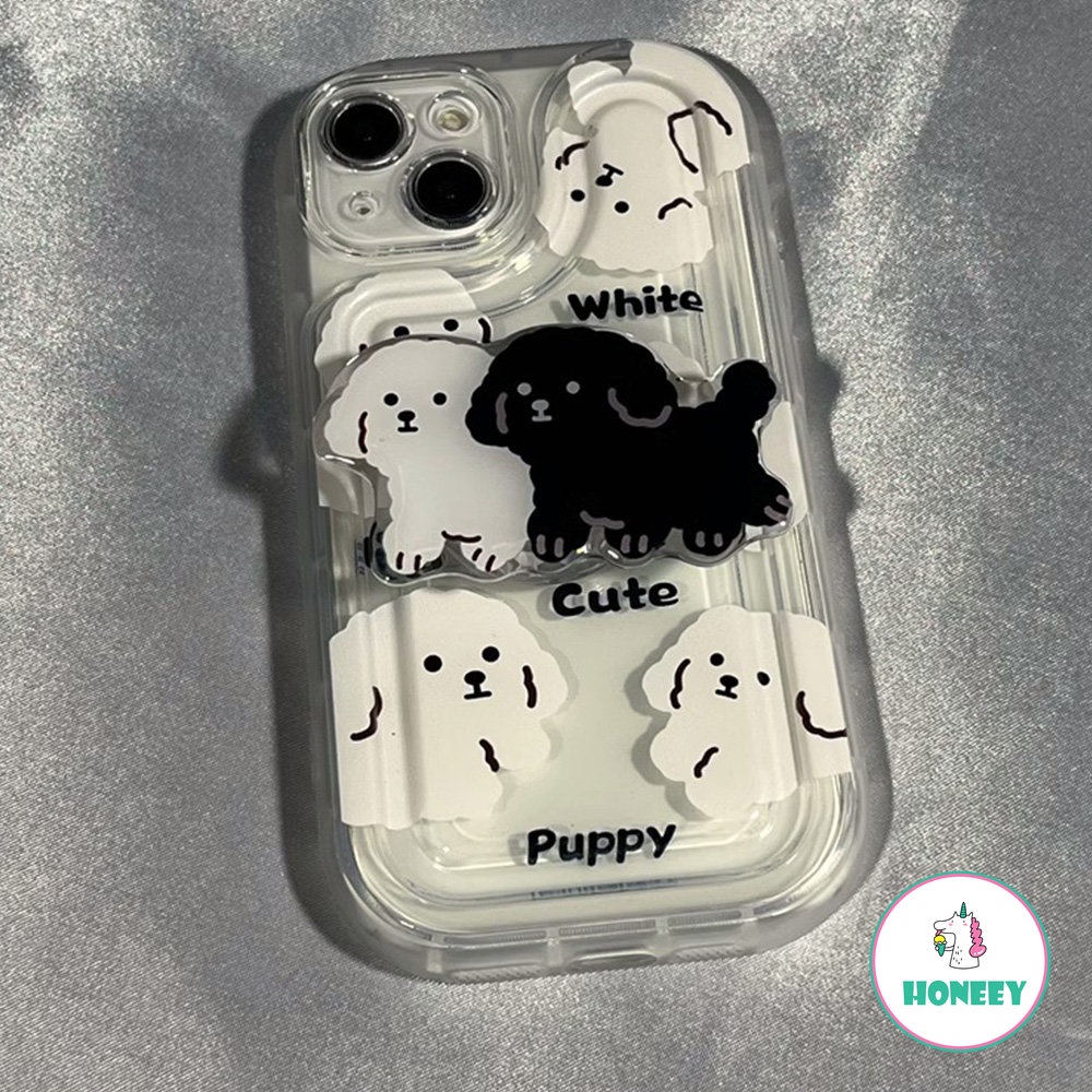 Indah Kartun Puppy Holder Phone Case Kompatibel Untuk iPhone 14 Pro Max13 11 12 Pro Max Case iPhone 11xr Bening Airbag Shockproof Cover Pelindung