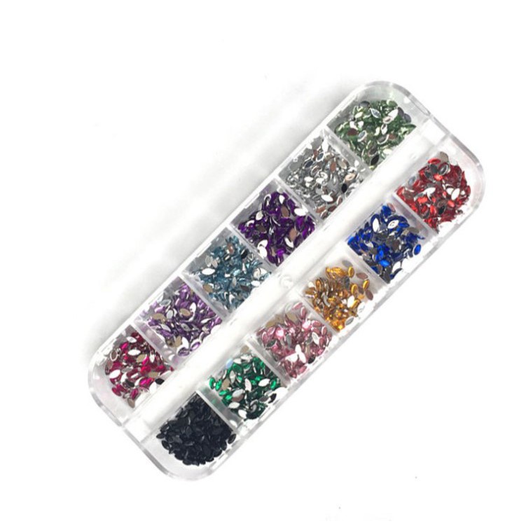 1200x Bling 2mm /3mm Mixed Color Nail Art Tips Acrylic Manicure Nail Stickers + Case