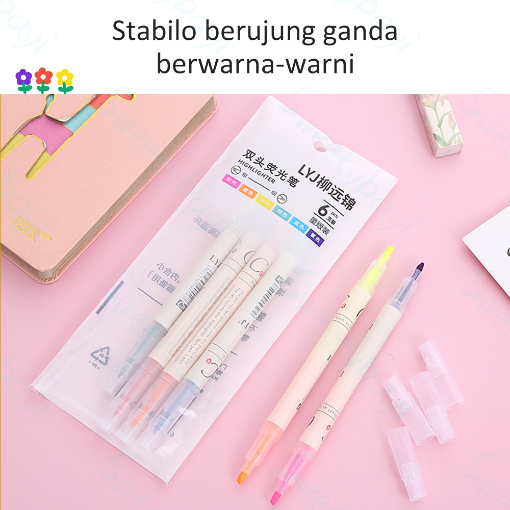 SweetyBayi Highlighter pen Stabilo warna warni stabilo panjang dua kepala