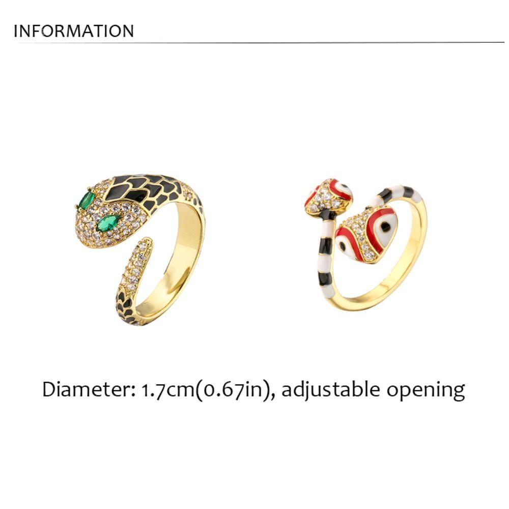 Mxbeauty Cincin Ular Fashion Chic Animal Enamel Zircon Open Punk Rings Untuk Wanita