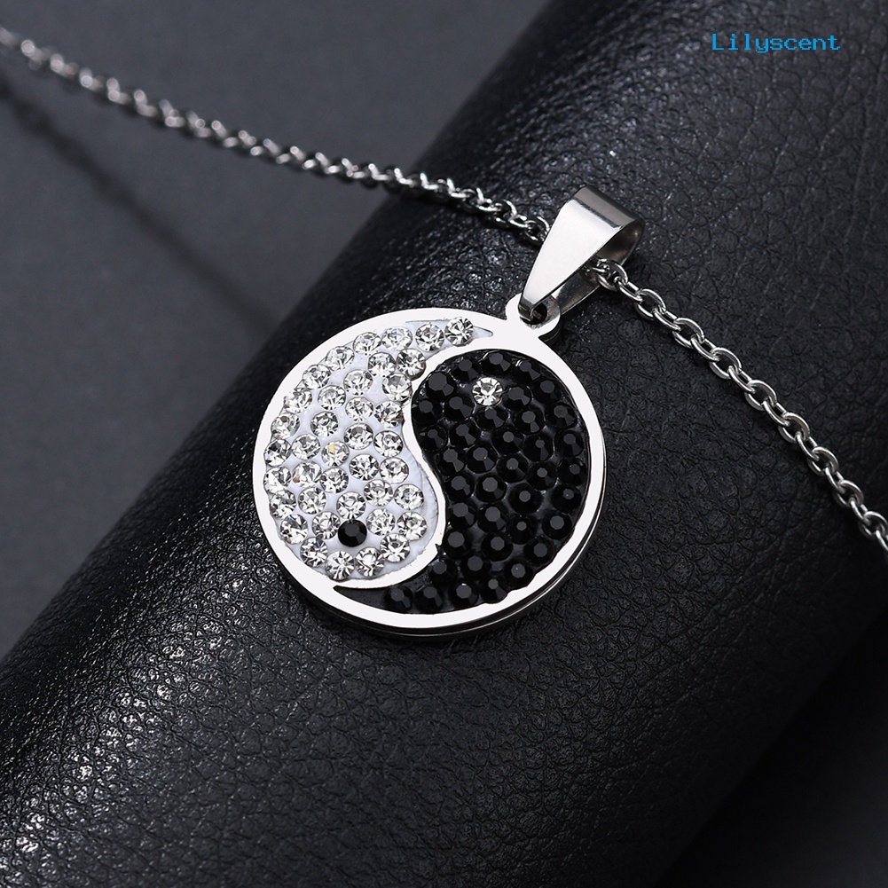 [LS]Vintage Yin-yang Simbol Berlian Imitasi Mengkilap Pria Wanita Kalung Perhiasan Hadiah