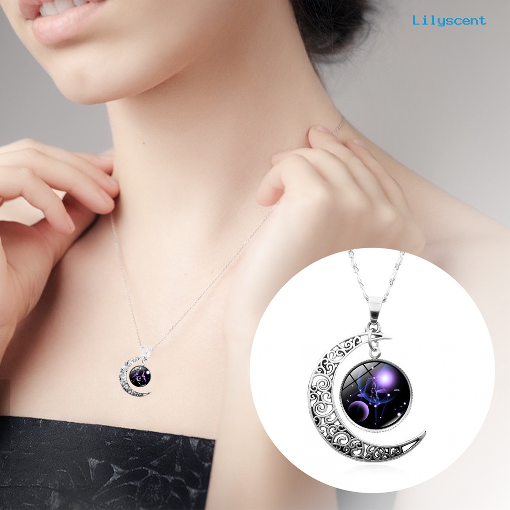 [LS]12 Konstelasi Setengah Bulan Zodiak Tanda Astrologi Horoskop Liontin Kalung