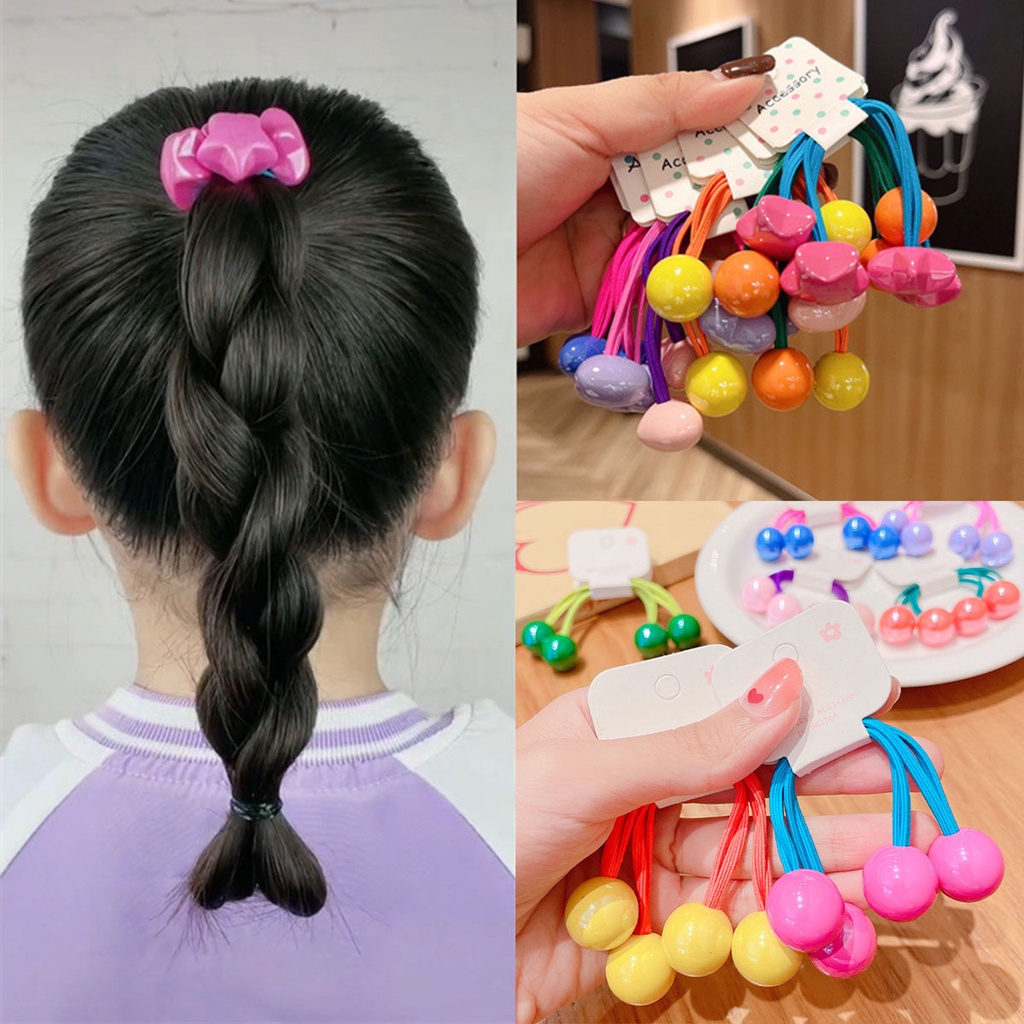 1pasang/1pc Manik-Manik Warna Solid Tali Rambut Fashion Karet Manis Ponytail Holder Permen Karet Rambut Elastis Untuk Anak Perempuan