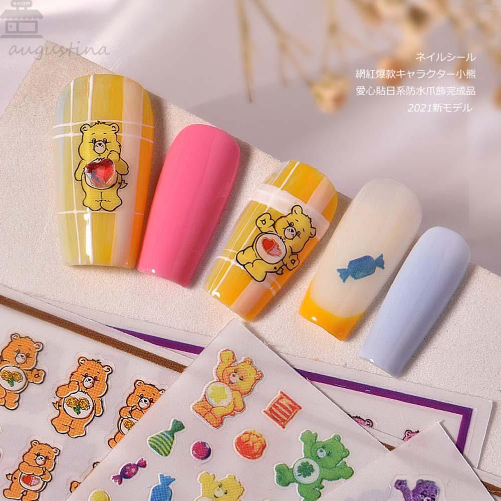 AUGUSTINA Agustina Cute Bear Dekorasi Stiker 1PC Decal Cute Colorful Manicure Aksesoris