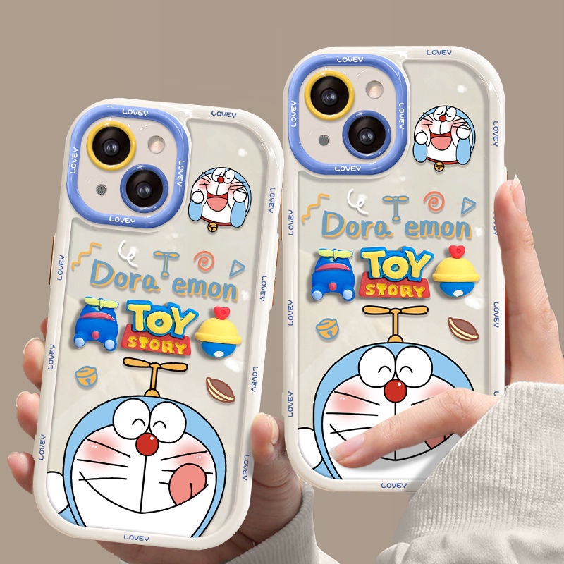 Stereoscopic Doll Puff Doraemon Silicone SoftCase iPhone XR XS Max 11 12 13 14 Pro Max 14 Plus Girl Woman's Fashion Pretty Cute Phone Case