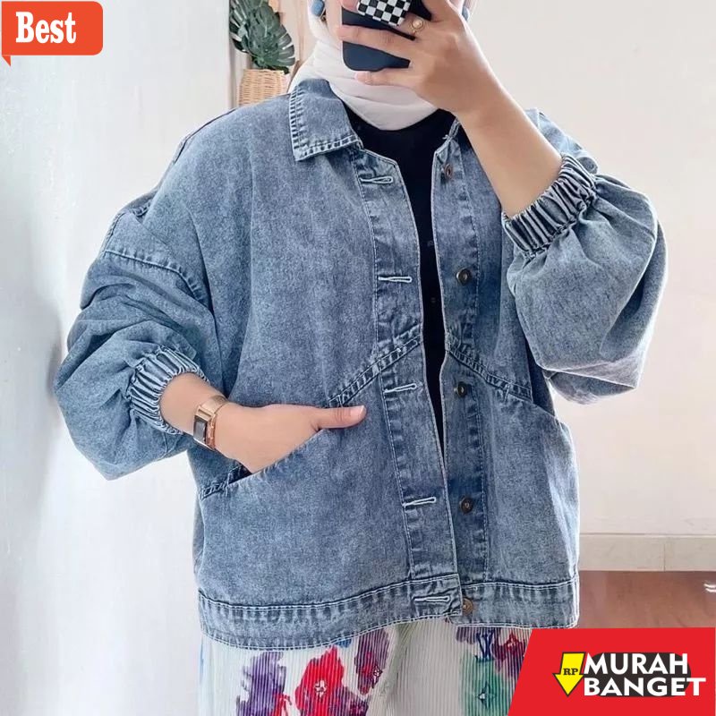 Jaket denim wanita terbaru- [ BISA COD ] JAKET WANITA / JAKET DENIM MURAH / JAKET SNOW ACID DARK BLU