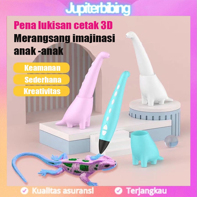 3D Printing Pen Dinosaurus 3D Printer Arts Pen Making Doodle Arts Crafts USB Cable Intelligent Murah 3D Pen Free PLA Filament /mainan anak -anak/Hadiah