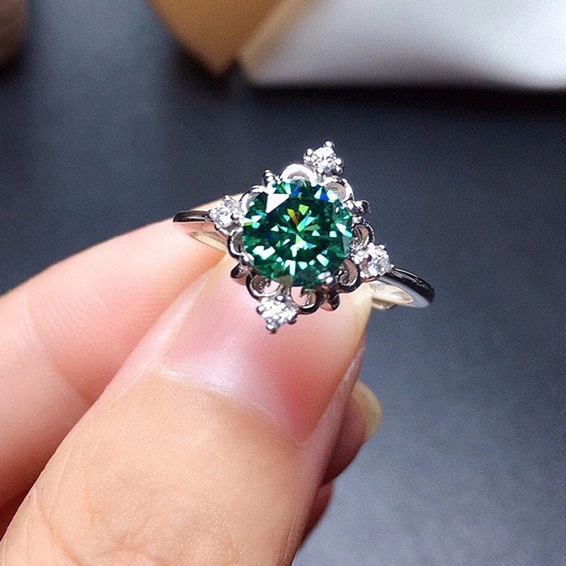 Cincin Kawin Wanita Desain Modern Dengan Zirkon Kubik Hijau Fashion Aksesoris Jari Elegan