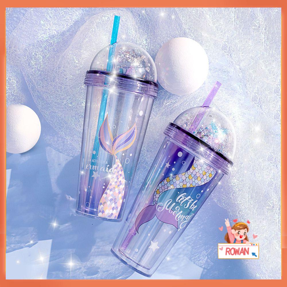 R-FLOWER 420ml Botol Air Dinding Ganda Outdoor Reusable Drinkware Dengan Sedotan Jus Teh Susu Mug