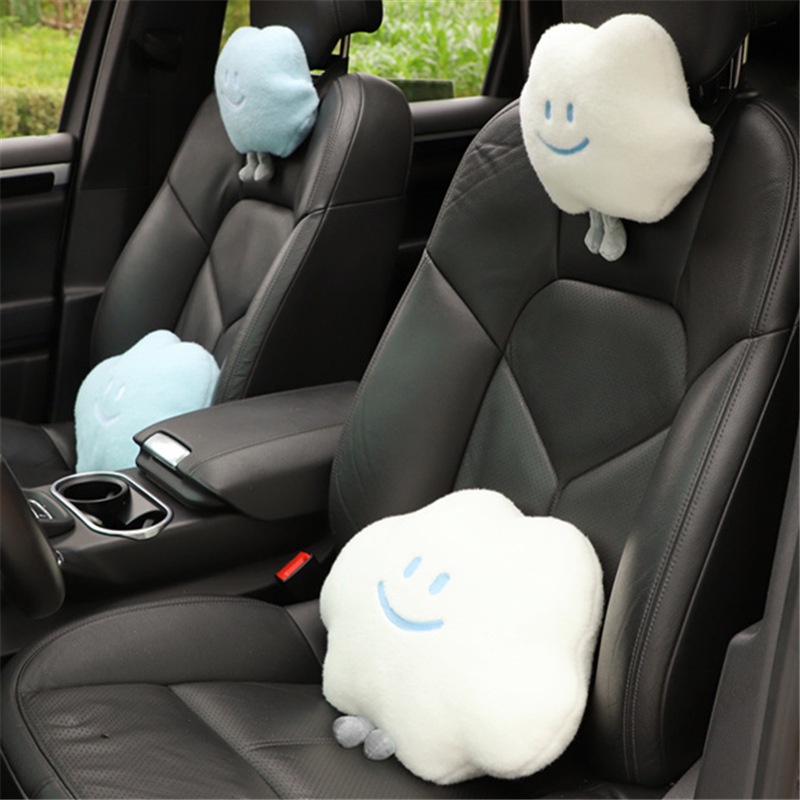 Headrest Kartun Mobil, Bantal Perlindungan Leher Awan Wajah Tersenyum Kreatif Mobil