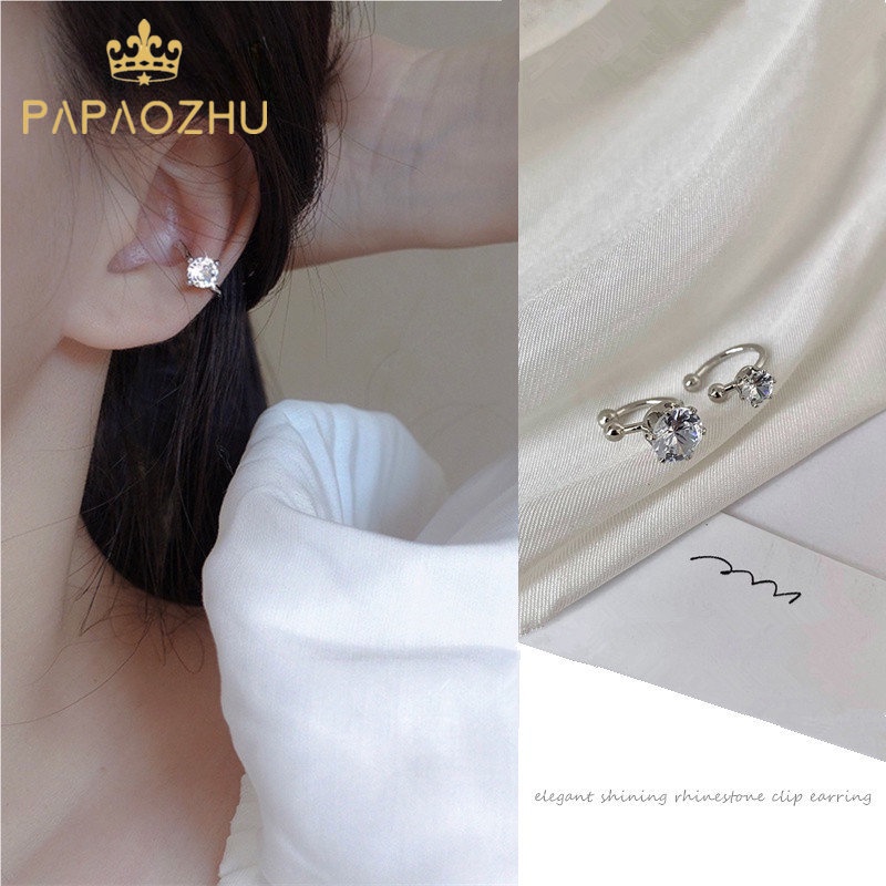 Papaozhu 1PC Chic s925 Perak Tanpa Tindik Glittery Zirkon Klip Anting Untuk Wanita Gadis Elegan Berlian Imitasi Cuff Earrings Hypoallergenic Telinga Perhiasan Hadiah