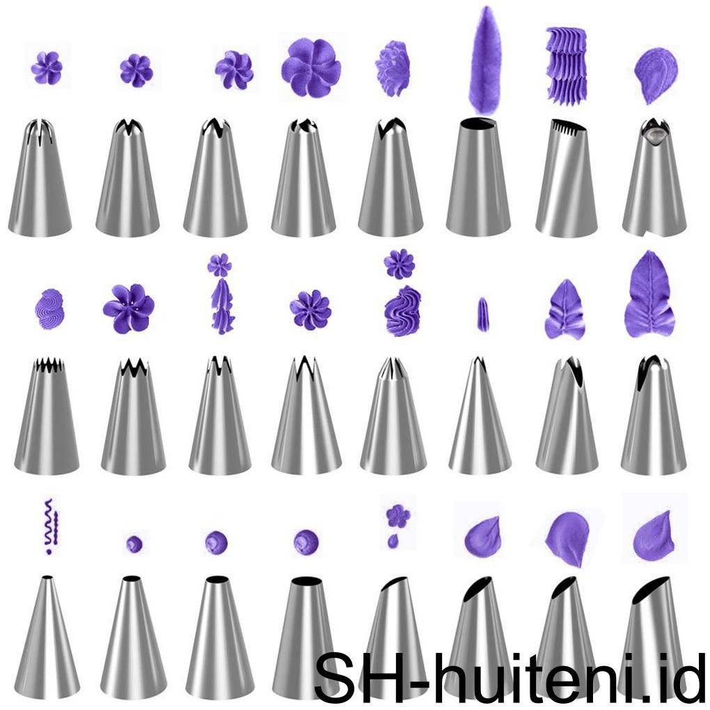 Paket 32tas Icing Silikon Nozzle Stainless Steel Reusable Non Stick Praktis Kombinasi Alat Dekorasi Kue Profesional