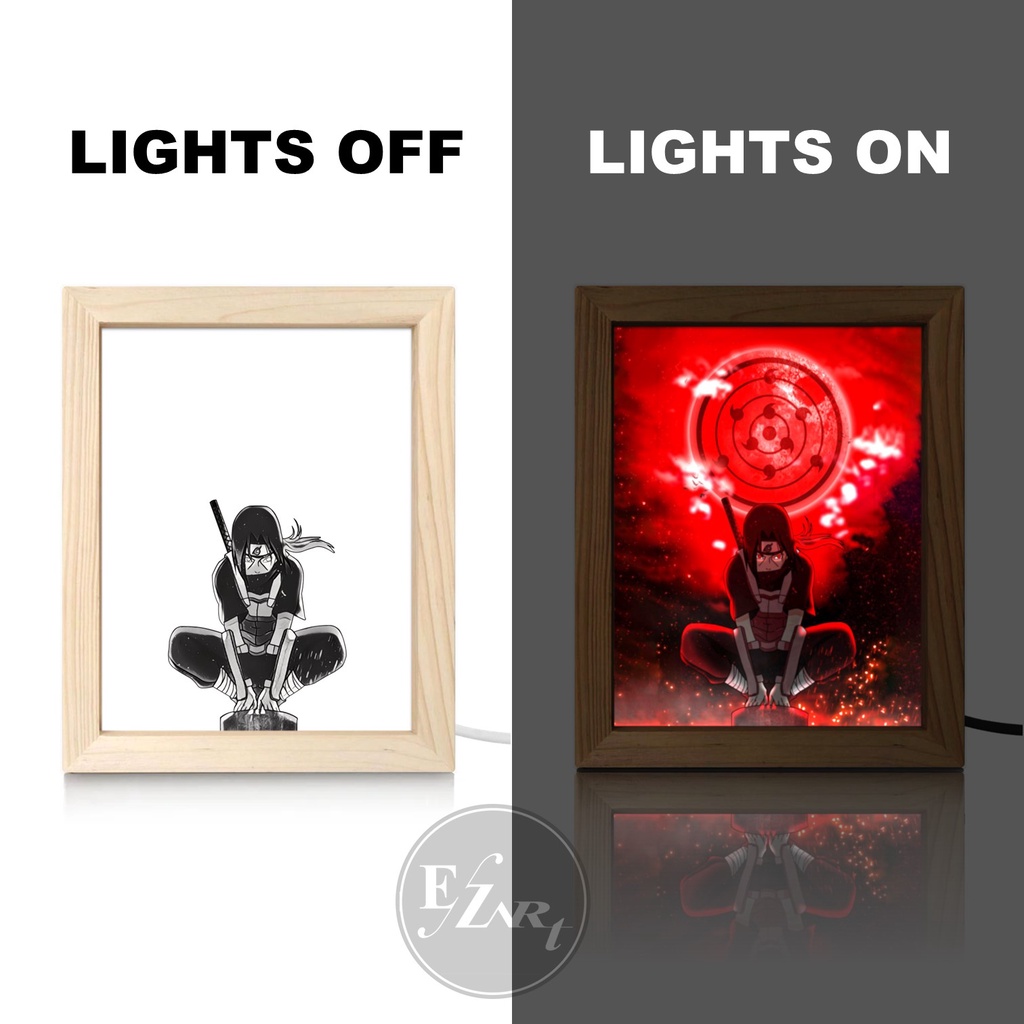 Edisi Anime Naruto - Bingkai Lukisan Menyala Lampu LED Light Painting Art Frame Pajangan Dekorasi Meja Kamar Estetik Cocok Jadi Kado Hadiah