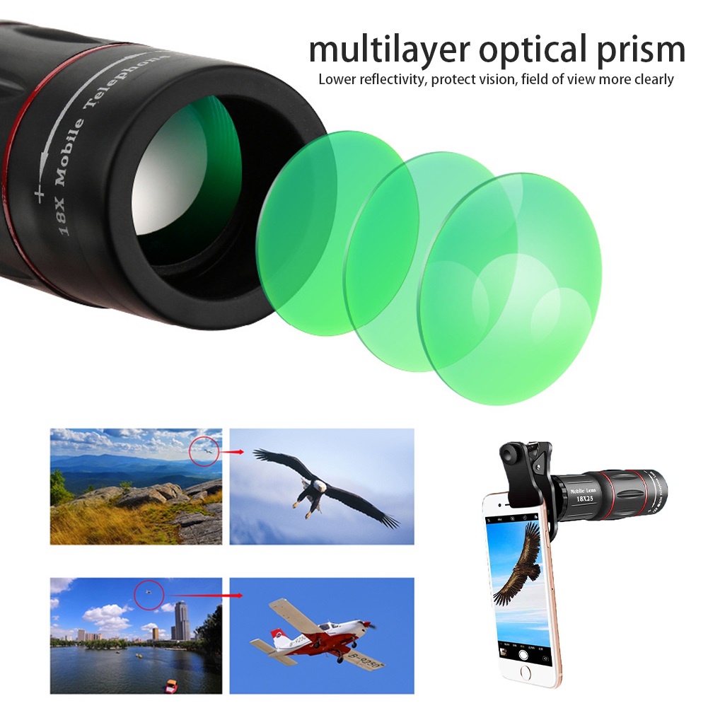 18X Ponsel Lensa Tele Zoom Optik Klip Universal Pada Konser Dengan Tripod HD