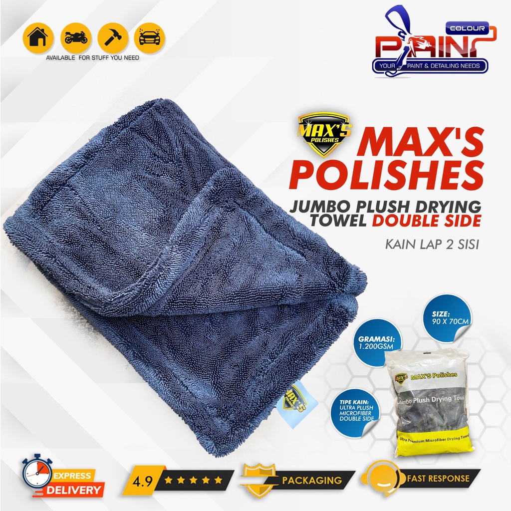 MAX'S Polishes Drying Towel Double Side 1200GSM - Lap Microfiber JUMBO