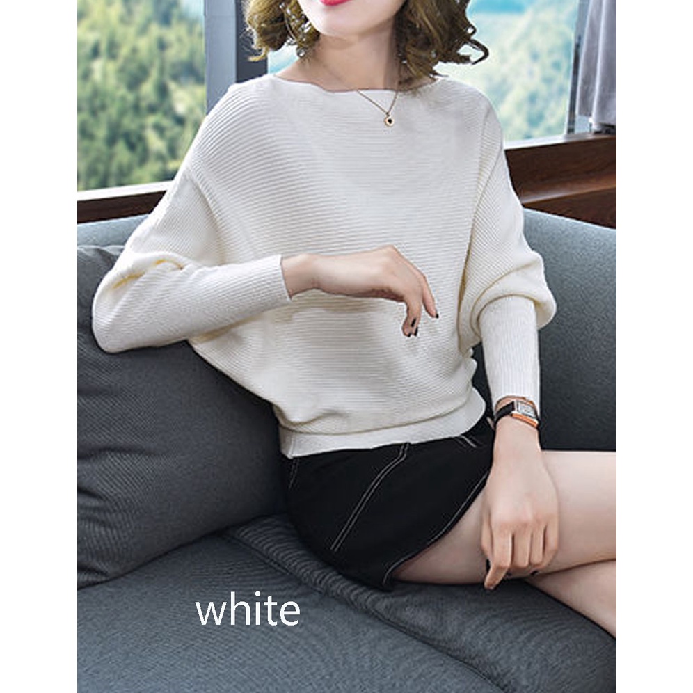 (S001) Rib batwing blouse knit slouchy sweater