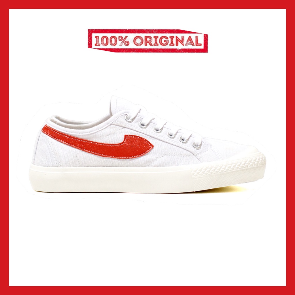 ORIGINAL - Sepatu Brand Lokal Kasual Pria Wanita No Brand White Red Low Not Sneakers Compass Gazelle Putih Merah