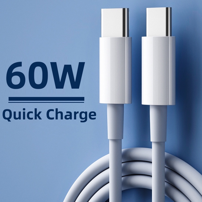 Baru Ditingkatkan 1m /1.5m /2m Double Head Type C Putih Quick Charge Data Line Universal 60W Dual Type-C PD Kabel Pengisian Cepat