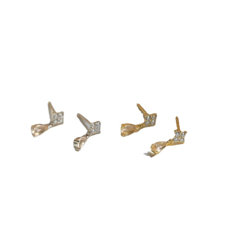S925 Perak Jarum Tetesan Air Berlian Imitasi Ear Studs Untuk Siswa Perempuan Korea Sederhana Serbaguna Women Earrings