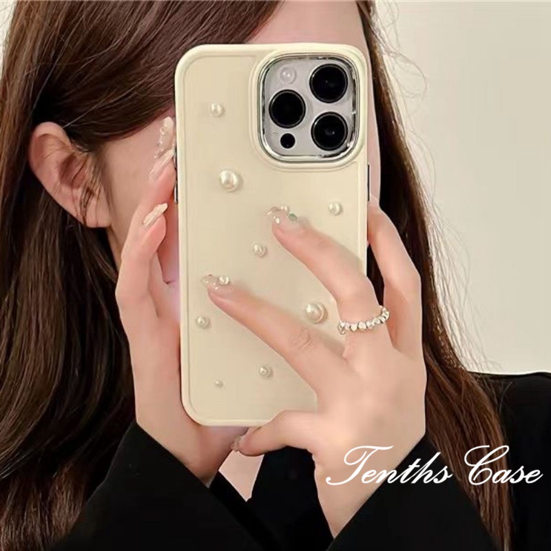 Kompatibel Untuk IPhone14 13 12 11 Pro Max8 7 6 6s Plus X Xr Xs Max SE 2020lapisan Penutup Belakang INS Gaya 3D Mutiara Kecil Warna Solid Casing Ponsel